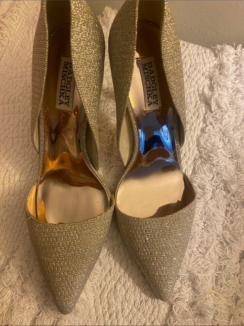 Badgley Mischka Sparkling Gold Pointed D'Orsay Heels